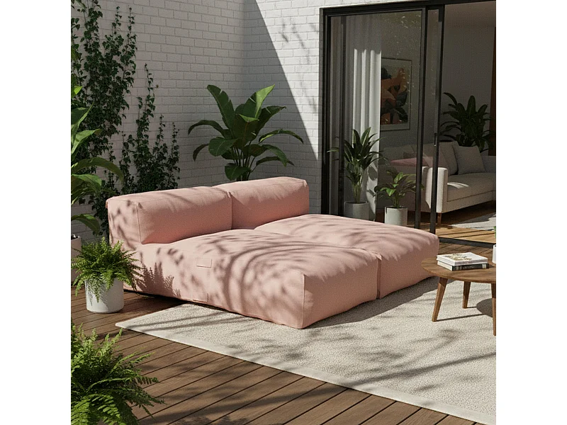 Salon de jardin modulable avec 2 méridiennes rose poudré