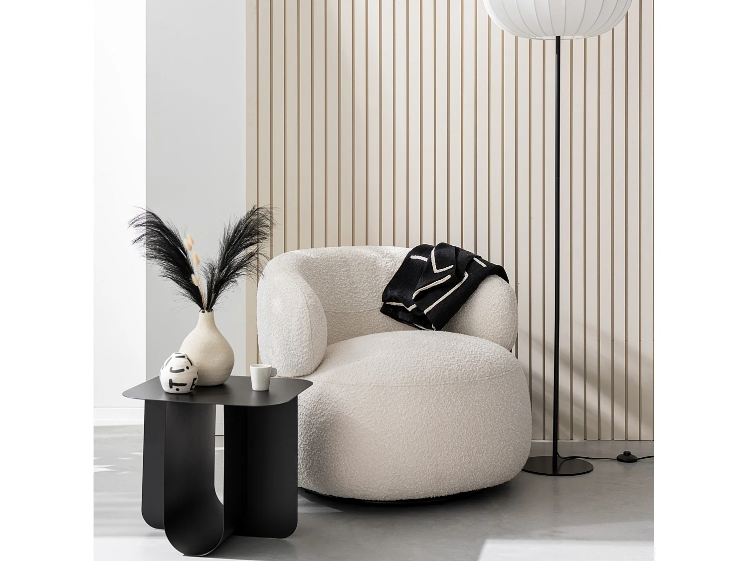 Fauteuil Pivotant Rond "Cosy" 85cm Écru