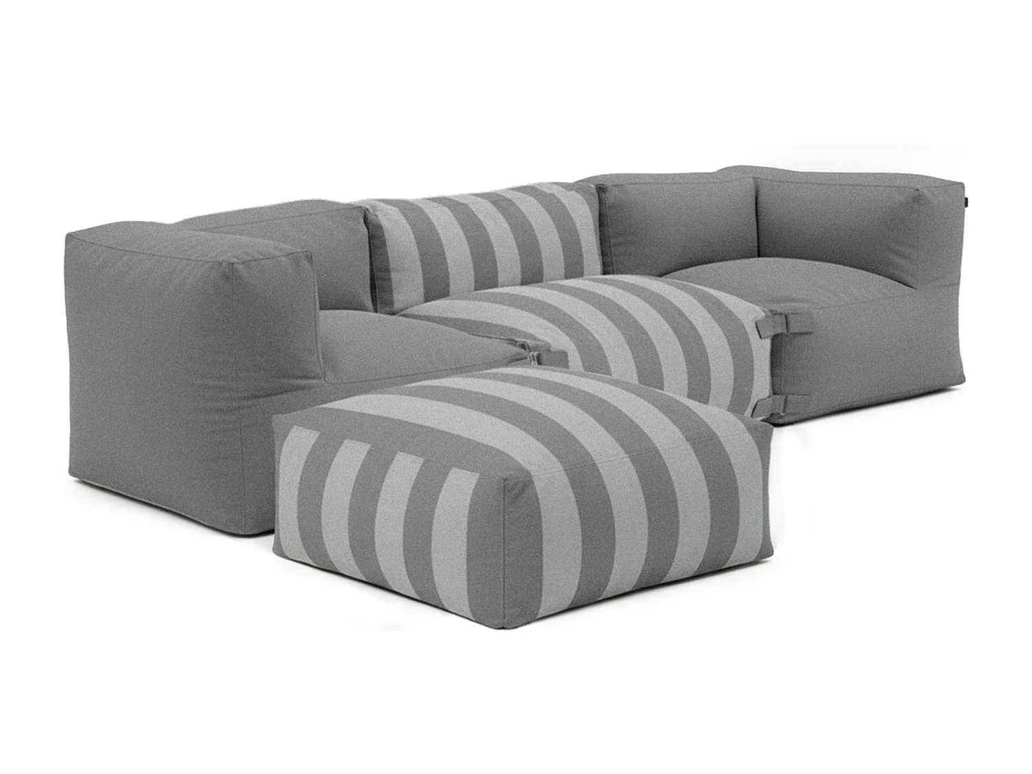 Canapé d'angle rayé de jardin modulable 4 places gris