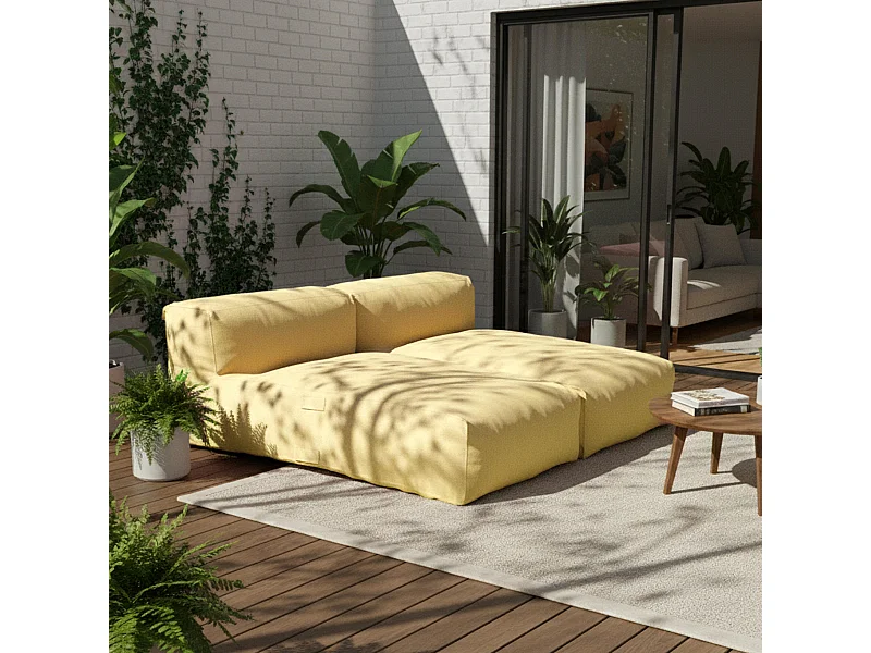 Salon de jardin modulable avec 2 méridiennes jaune clair