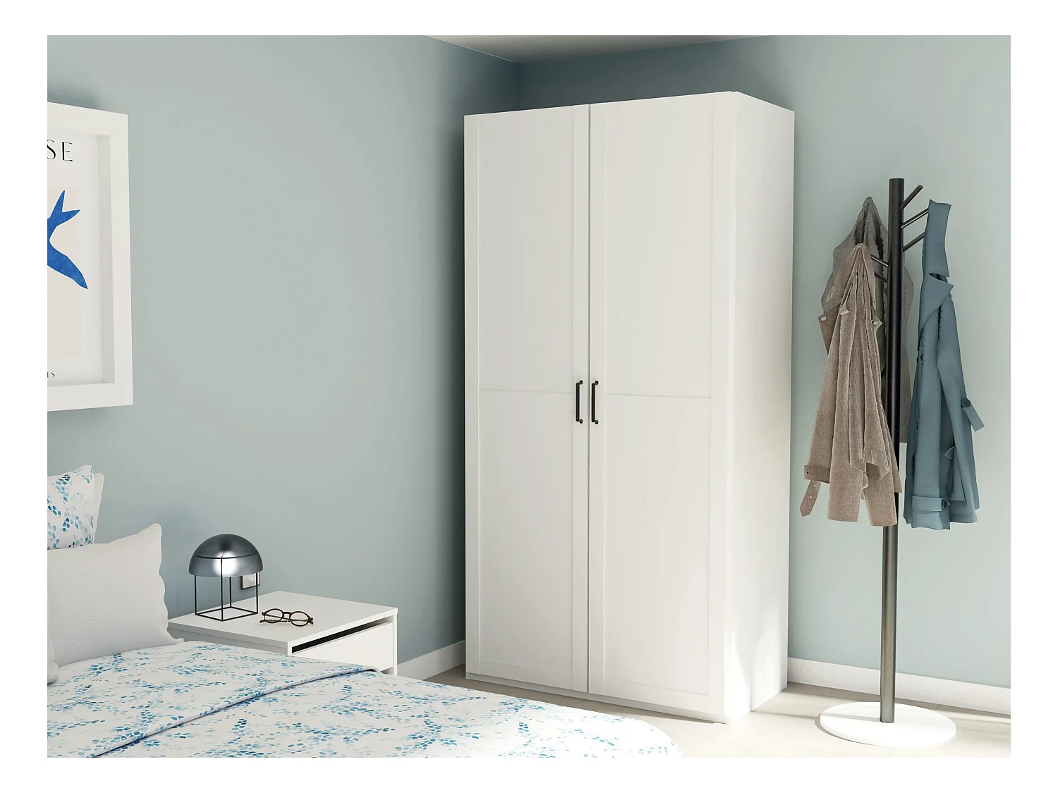 Armoire Placard de rangement de 2 portes réversible coloris Blanc/cambrien - Longueur 100 x Profondeur 50 x Hauteur 200 cm