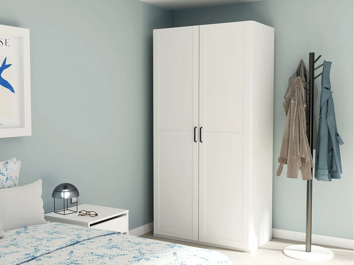 Armoire Placard de rangement de 2 portes réversible coloris Blanc/cambrien - Longueur 100 x Profondeur 50 x Hauteur 200 cm