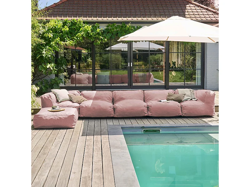 Canapé d'angle modulable 6 places rose poudré