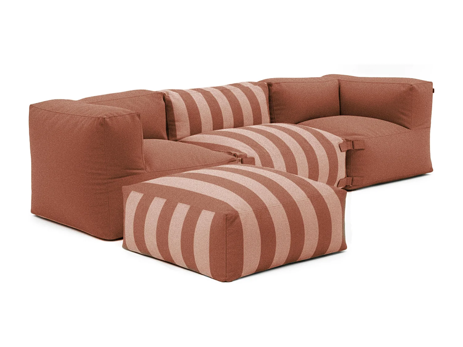 Canapé d'angle rayé de jardin modulable 4 places terracotta