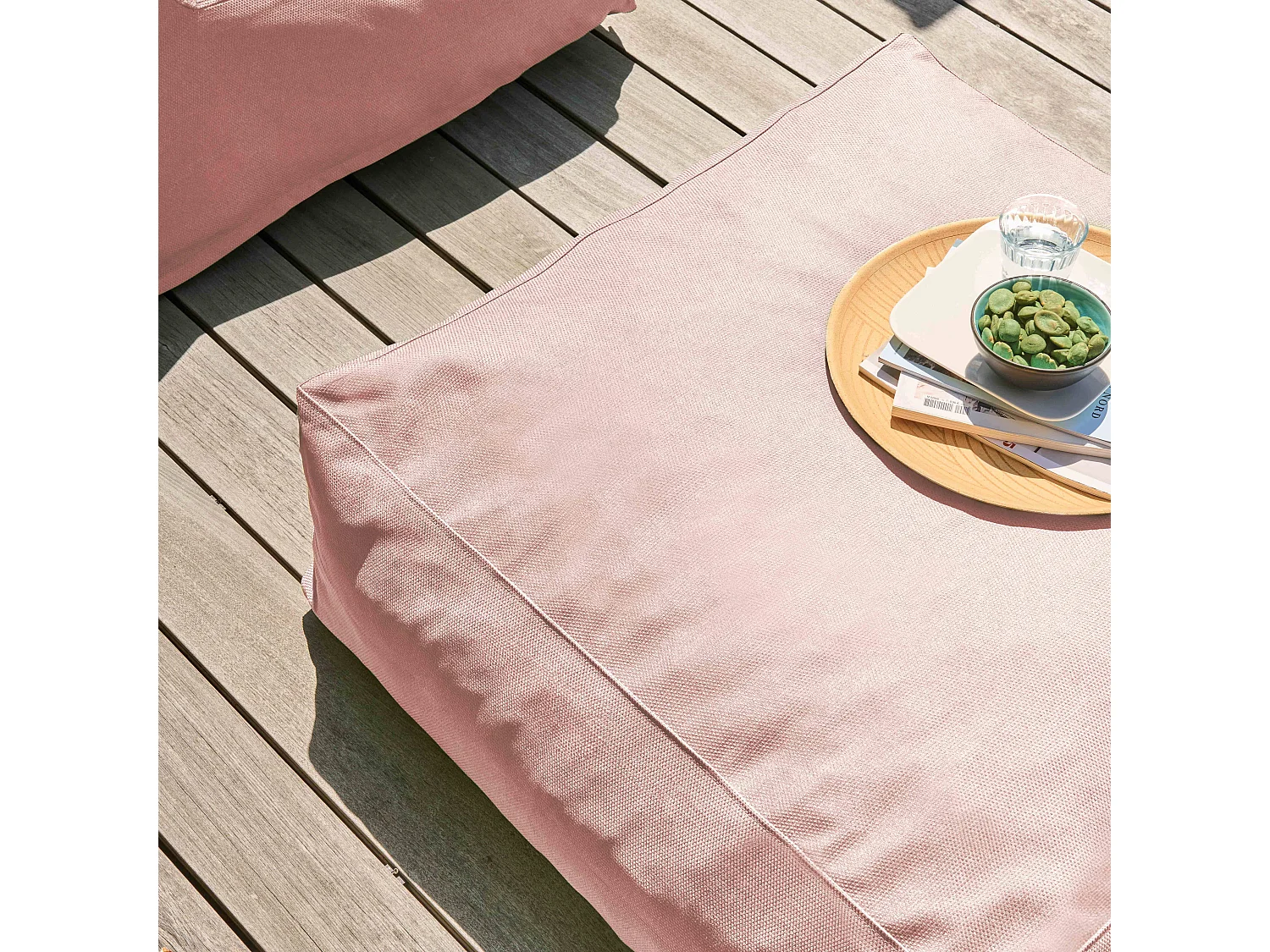 Canapé d'angle modulable 4 places rose poudré