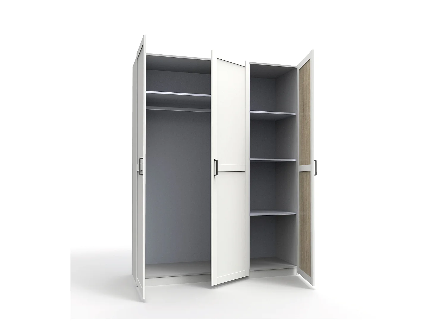 Armoire Placard de rangement avec 3 portes réversible coloris Blanc/cambrien - Longueur 150 x Profondeur 50 x Hauteur 200 cm