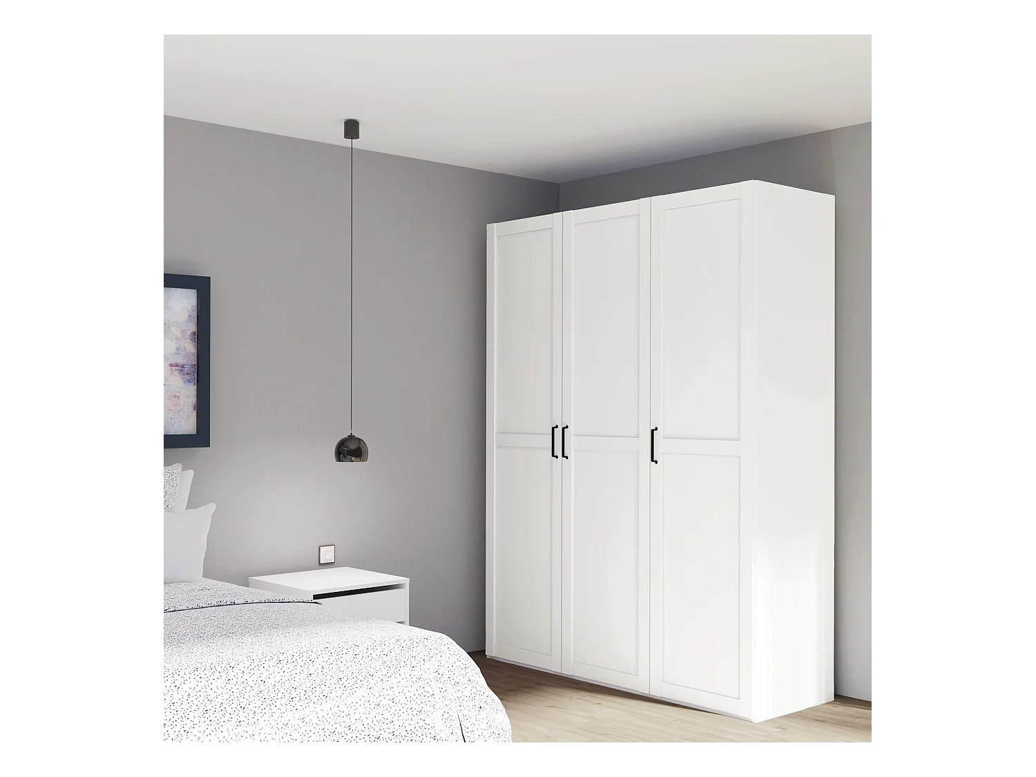 Armoire Placard de rangement avec 3 portes réversible coloris Blanc/cambrien - Longueur 150 x Profondeur 50 x Hauteur 200 cm