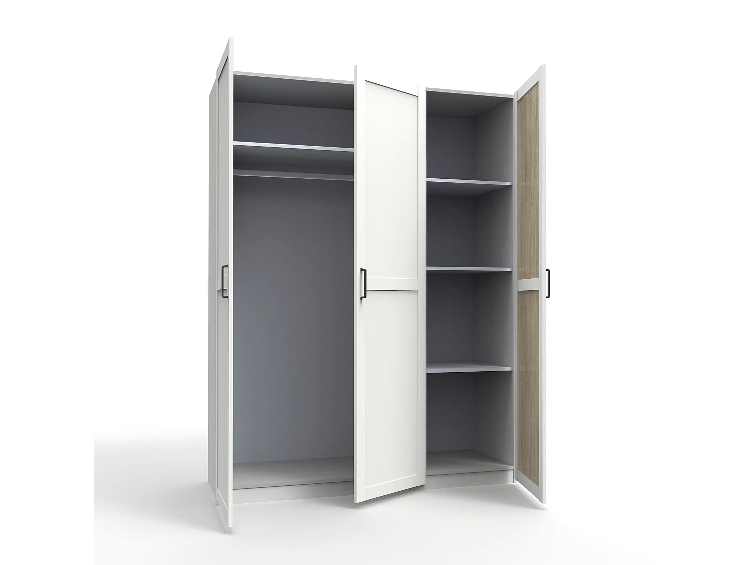 Armoire Placard de rangement avec 3 portes réversible coloris Blanc/cambrien - Longueur 150 x Profondeur 50 x Hauteur 200 cm