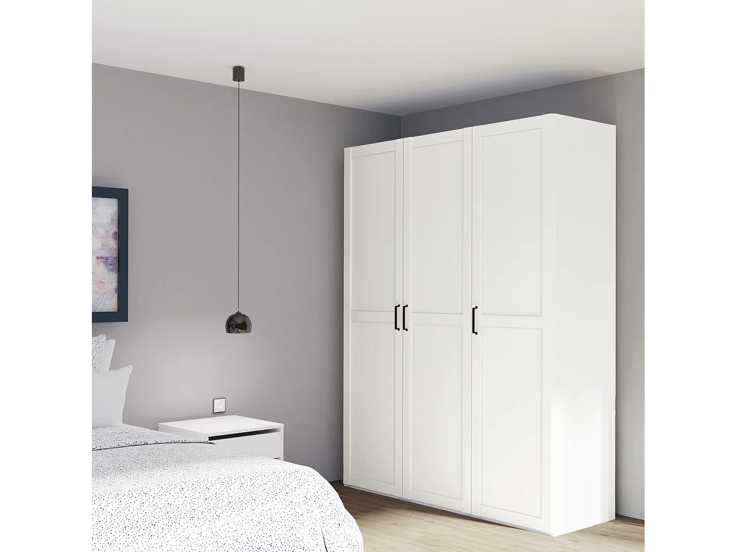 Armoire Placard de rangement avec 3 portes réversible coloris Blanc/cambrien - Longueur 150 x Profondeur 50 x Hauteur 200 cm