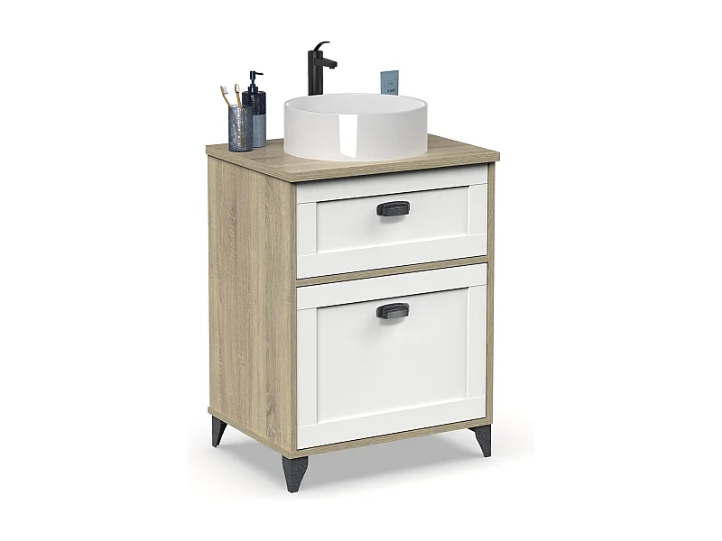 Meuble de salle de bain sous-vasque coloris Blanc/chêne cambrien (lavabo non inclus) - Longueur 61 x Profondeur 47 x Hauteur 80 cm