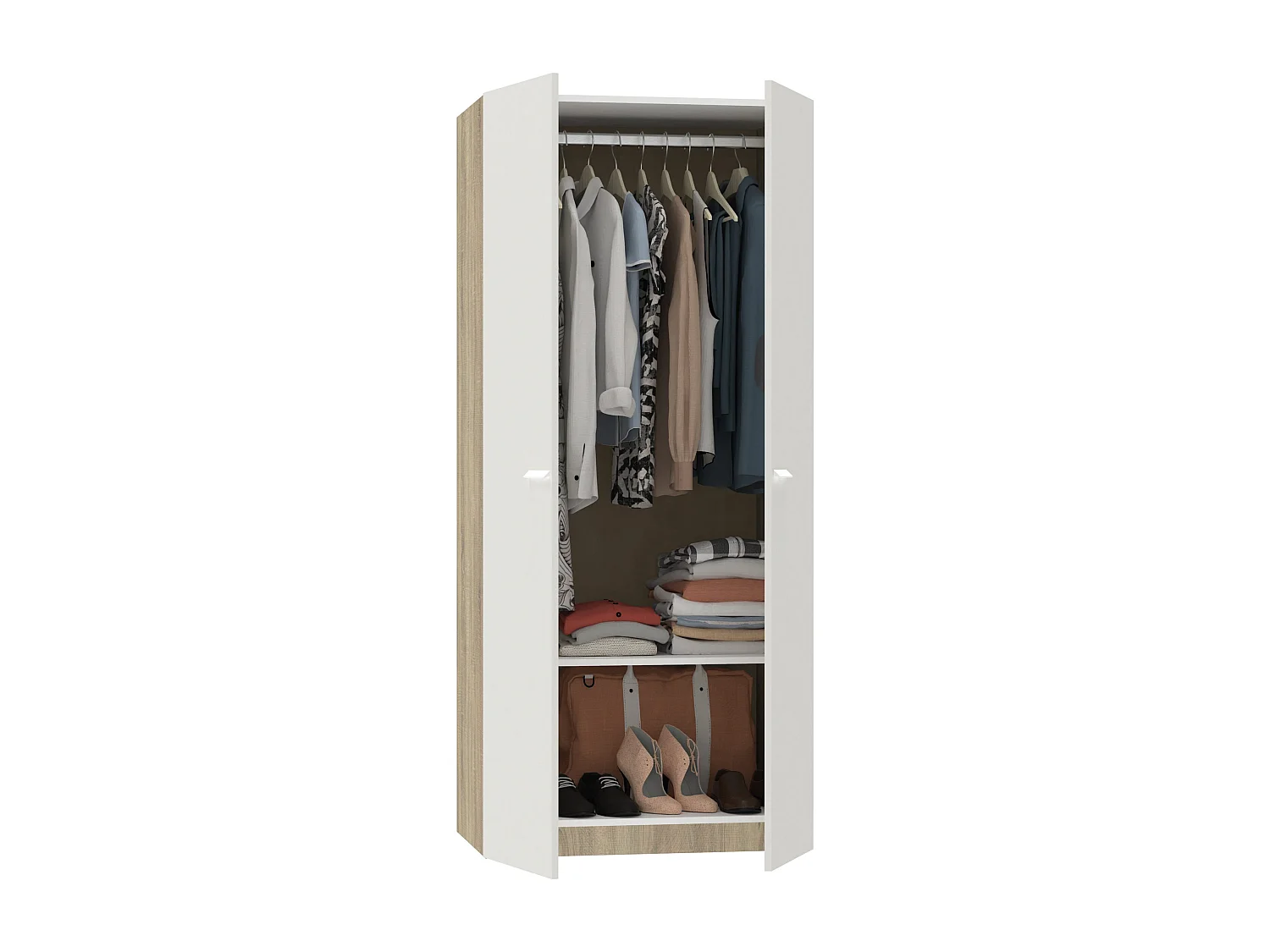 Armoire 2 Portes placard de rangement coloris Blanc/ Chêne Cambrien - Longueur 79 x Profondeur 52 x Hauteur 180 cm