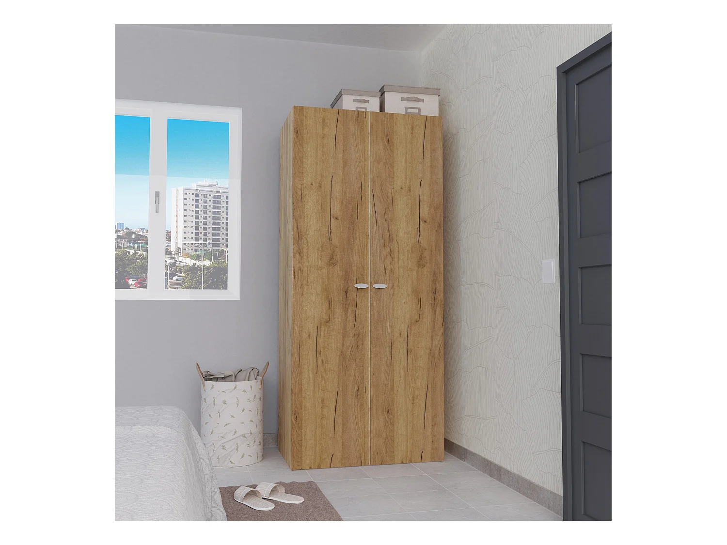 Armoire 2 Portes placard de rangement coloris Chêne - Longueur 79 x Profondeur 52 x Hauteur 180 cm