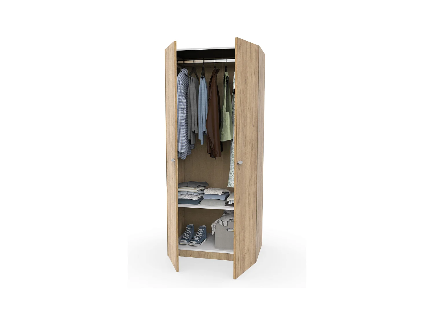 Armoire 2 Portes placard de rangement coloris Chêne - Longueur 79 x Profondeur 52 x Hauteur 180 cm
