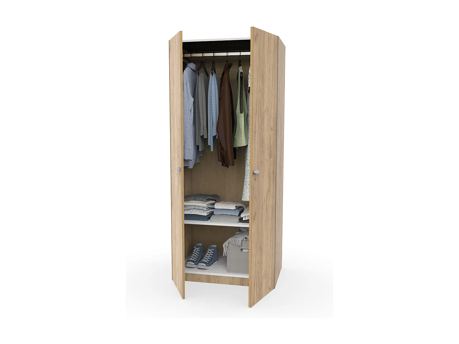 Armoire 2 Portes placard de rangement coloris Chêne - Longueur 79 x Profondeur 52 x Hauteur 180 cm