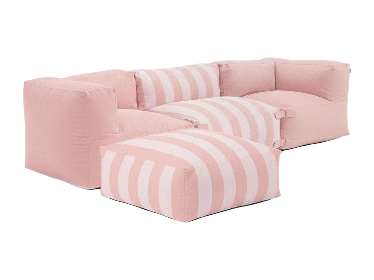 Canapé d'angle rayé de jardin modulable 4 places rose poudré