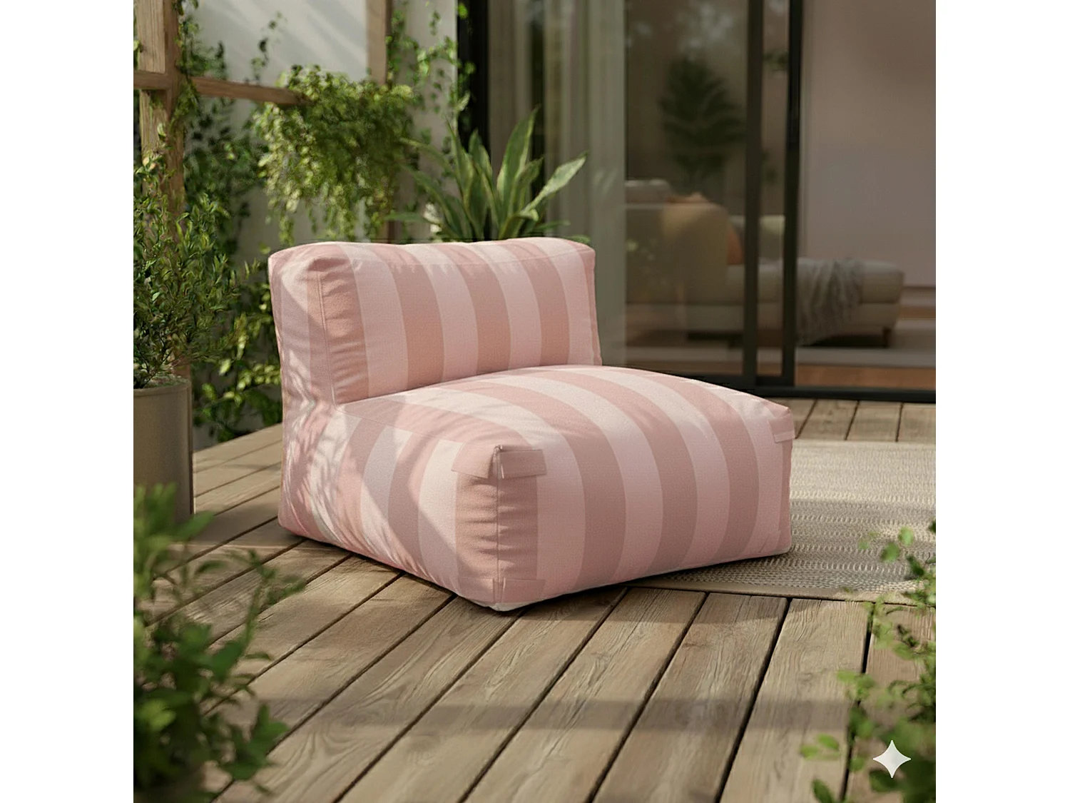 Canapé d'angle rayé de jardin modulable 4 places rose poudré