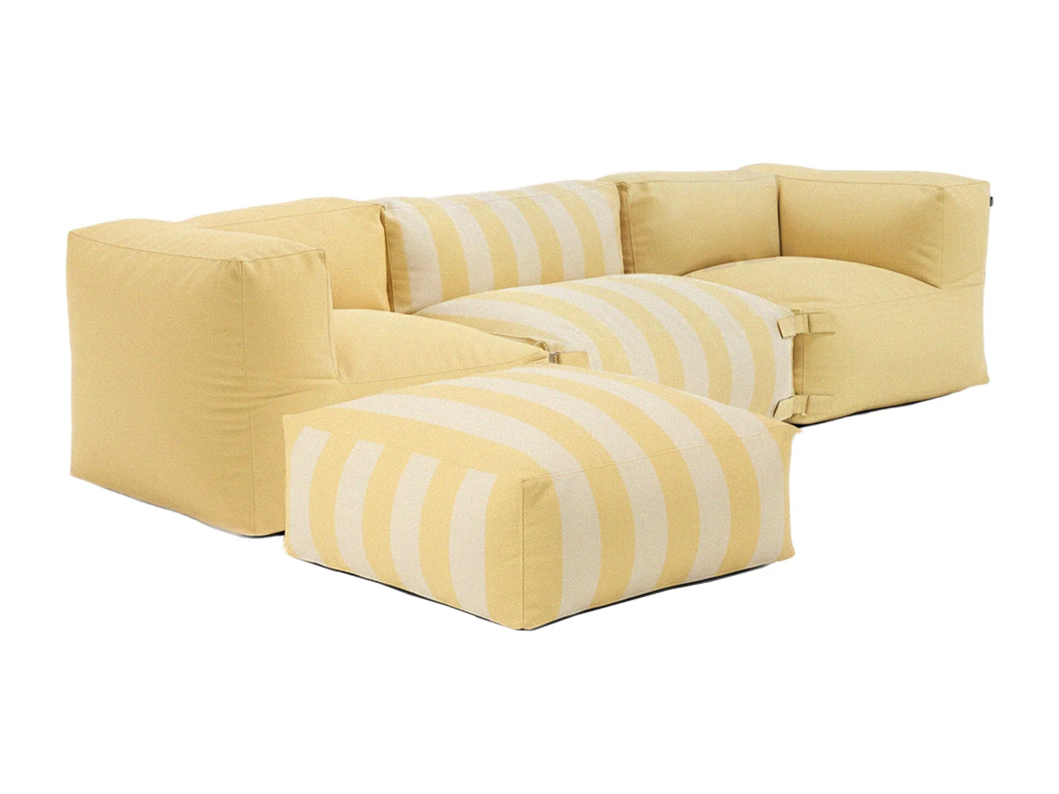 Canapé d'angle rayé de jardin modulable 4 places jaune clair