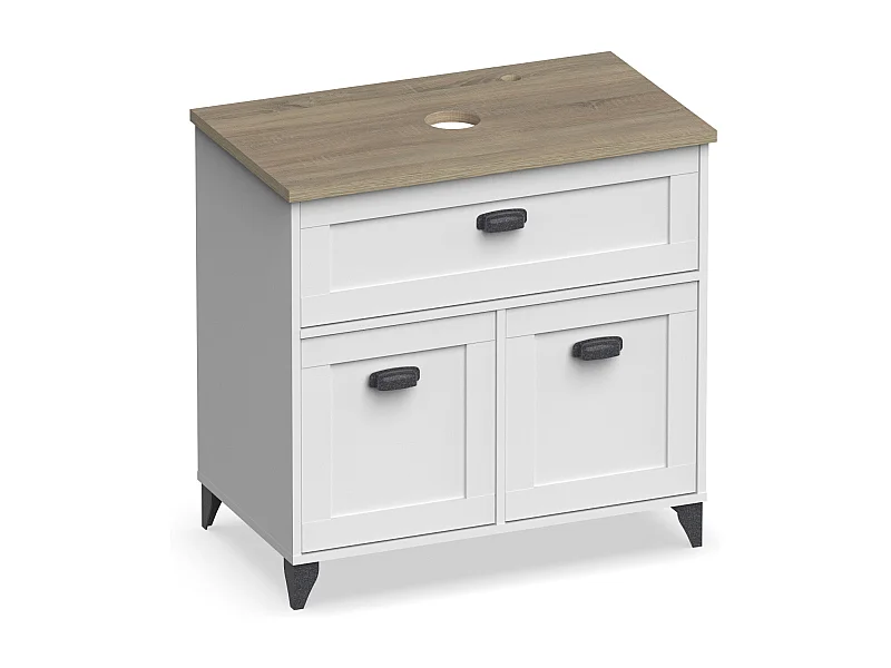 Meuble de salle de bain sous-vasque coloris Blanc/chêne cambrien (lavabo non inclus) - Longueur 82 x Profondeur 47 x Hauteur 82 cm