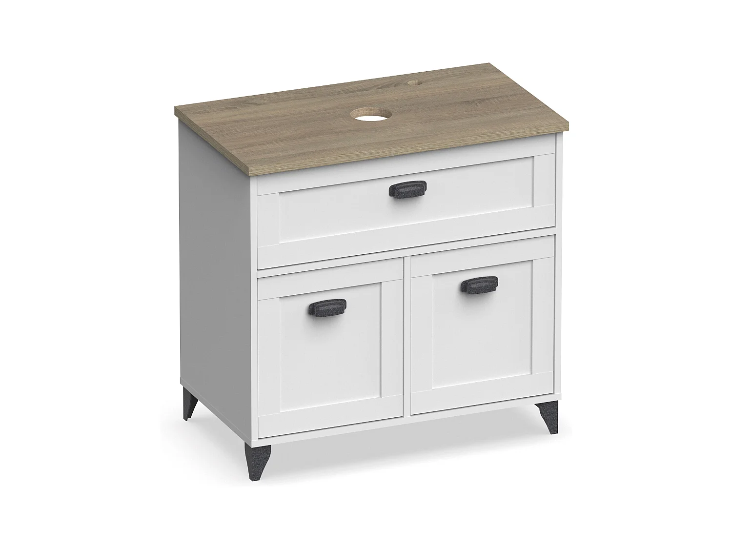 Meuble de salle de bain sous-vasque coloris Blanc/chêne cambrien (lavabo non inclus) - Longueur 82 x Profondeur 47 x Hauteur 82 cm