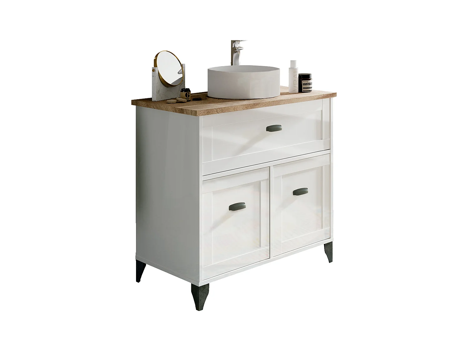 Meuble de salle de bain sous-vasque coloris Blanc/chêne cambrien (lavabo non inclus) - Longueur 82 x Profondeur 47 x Hauteur 82 cm