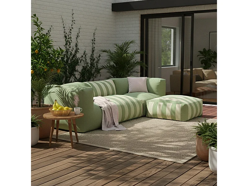 Canapé d'angle rayé de jardin modulable 4 places vert cactus