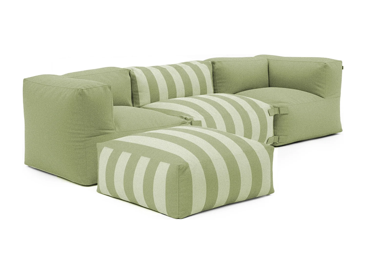 Canapé d'angle rayé de jardin modulable 4 places vert cactus