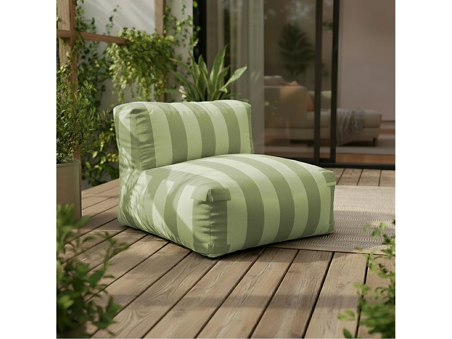 Canapé d'angle rayé de jardin modulable 4 places vert cactus