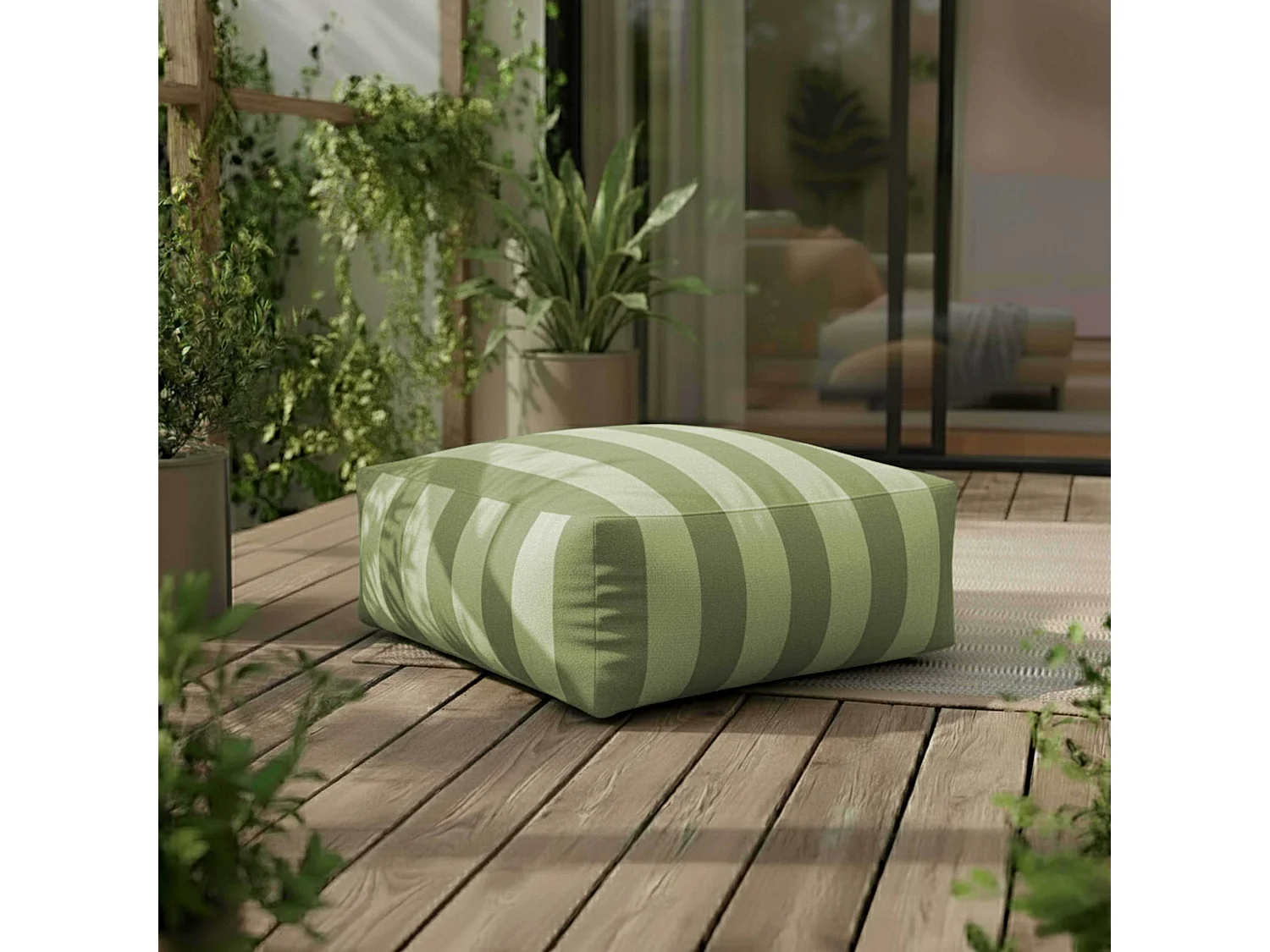 Canapé d'angle rayé de jardin modulable 4 places vert cactus