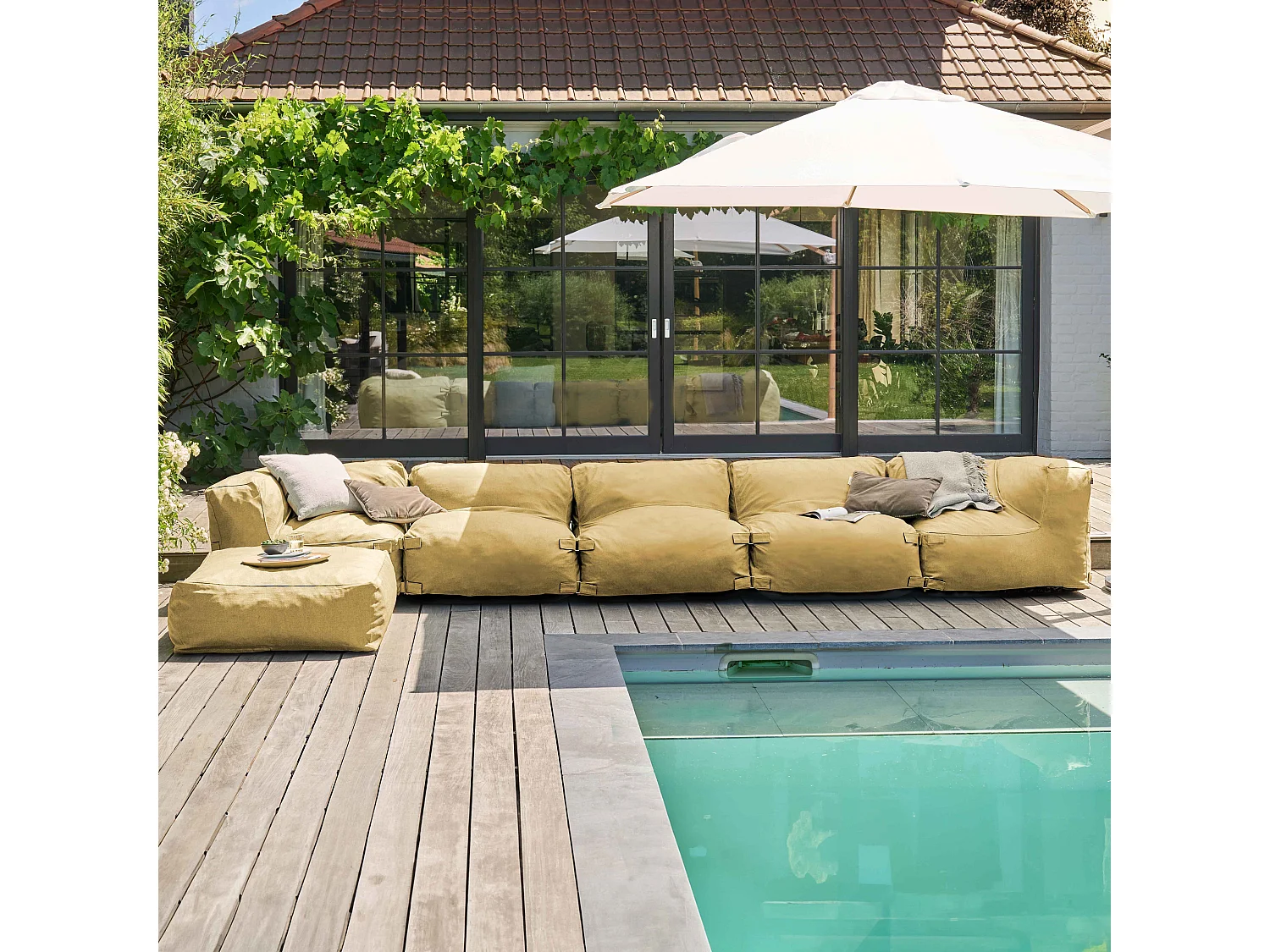 Canapé d'angle modulable 6 places jaune clair