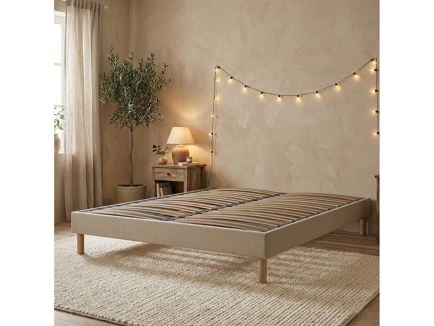 Sommier en kit à lattes, beige Dimensions - 180 x 200 cm