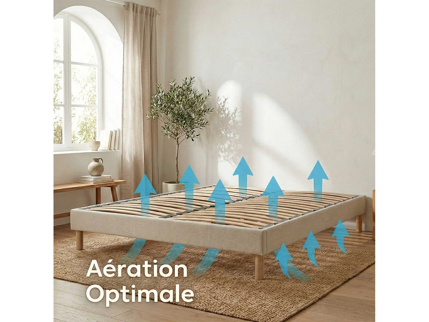Sommier en kit à lattes, beige Dimensions - 180 x 200 cm