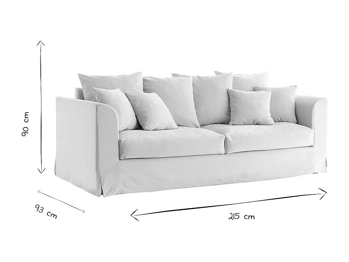 Canapé déhoussable 3 places en tissu écru FEVER
