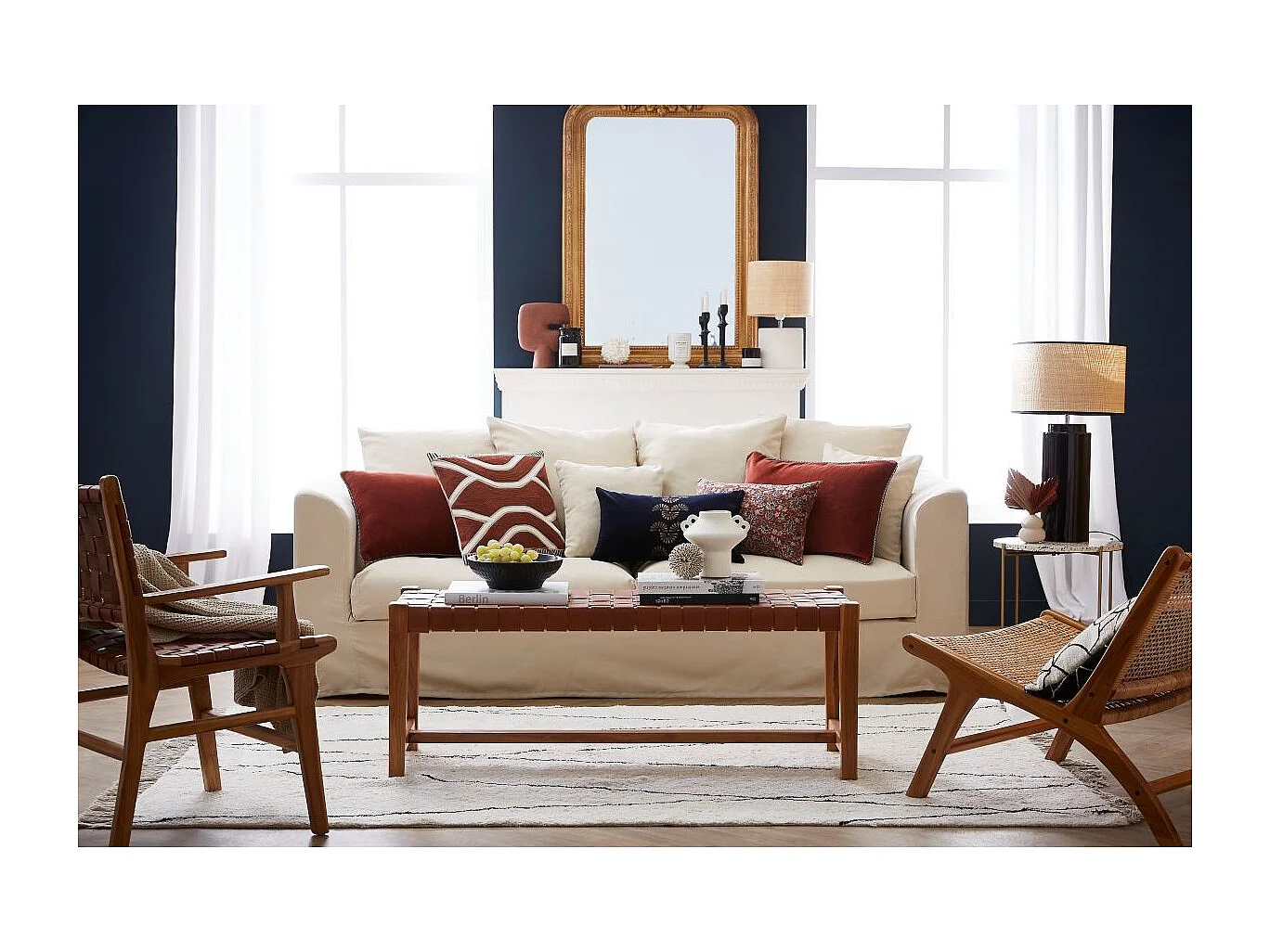 Canapé déhoussable 3 places en tissu écru FEVER