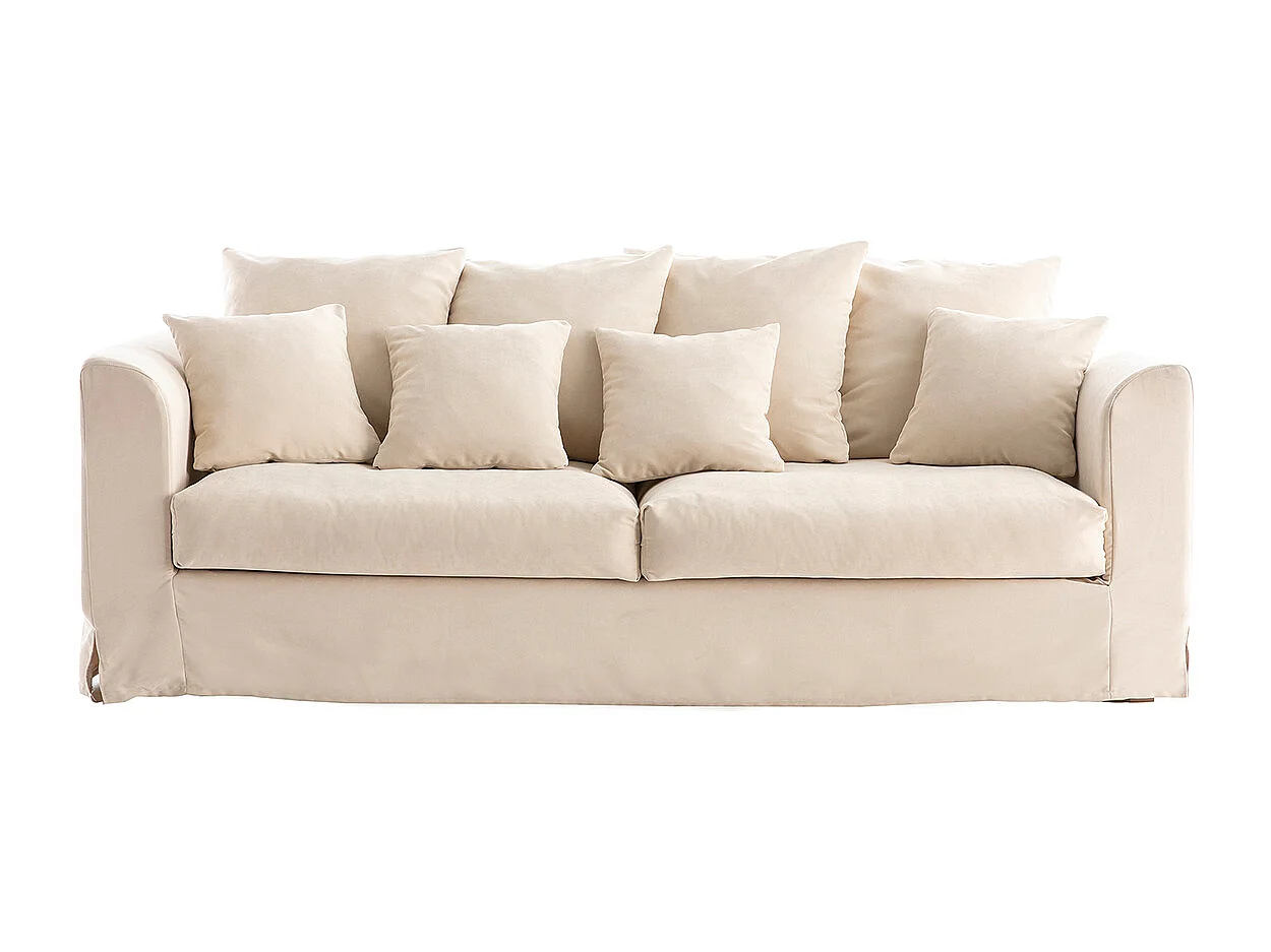 Canapé déhoussable 3 places en tissu écru FEVER
