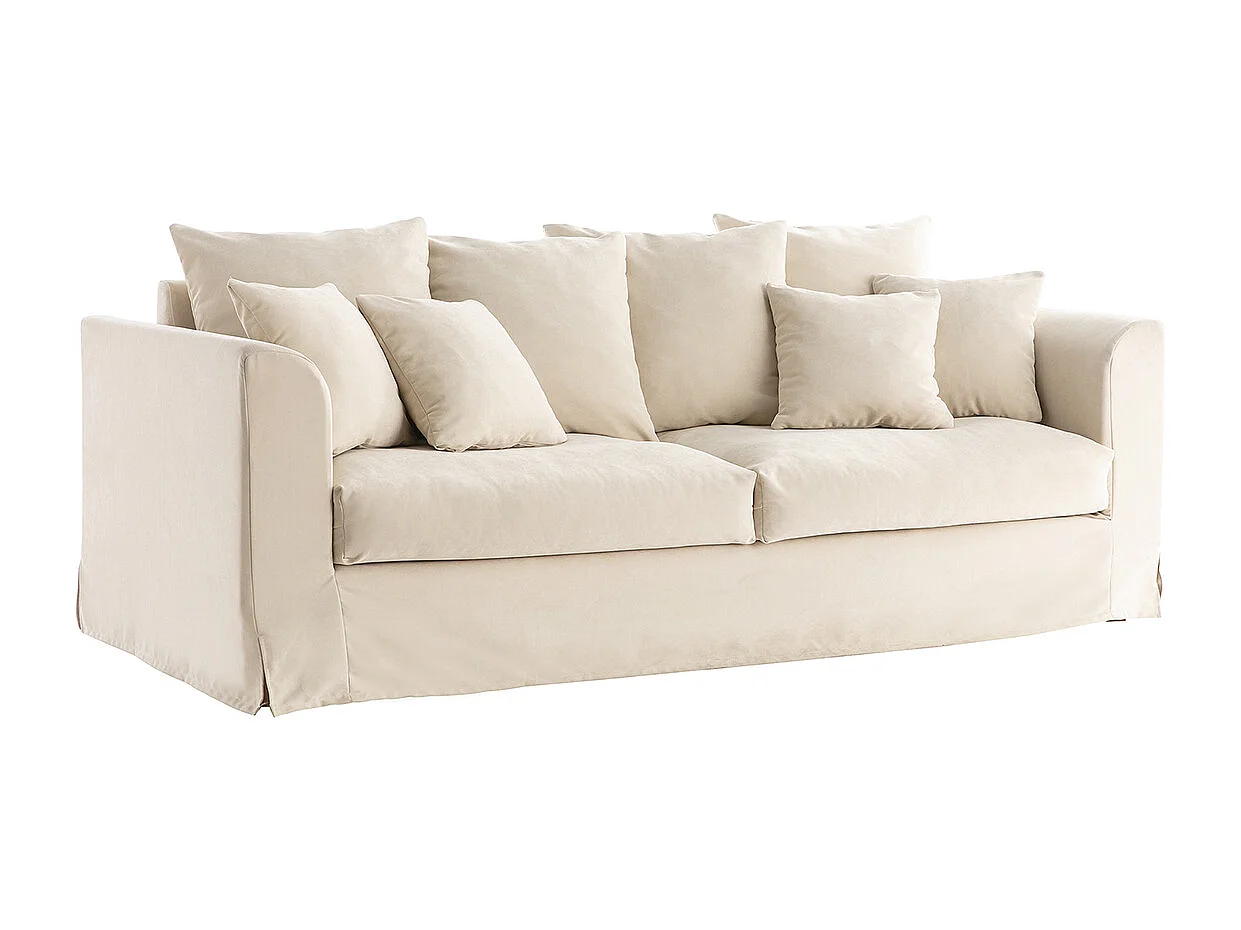 Canapé déhoussable 3 places en tissu écru FEVER