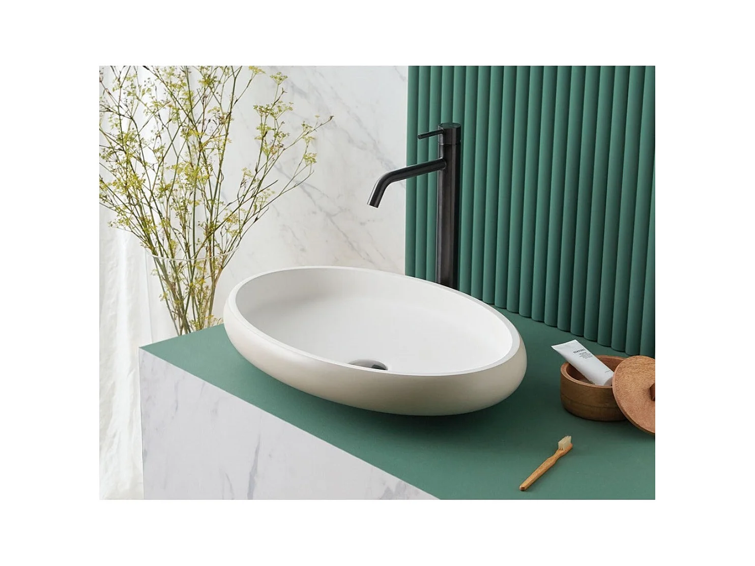 Lavabo ovalado para encimera en Sanydur ESLIDA  60 x 40 cm