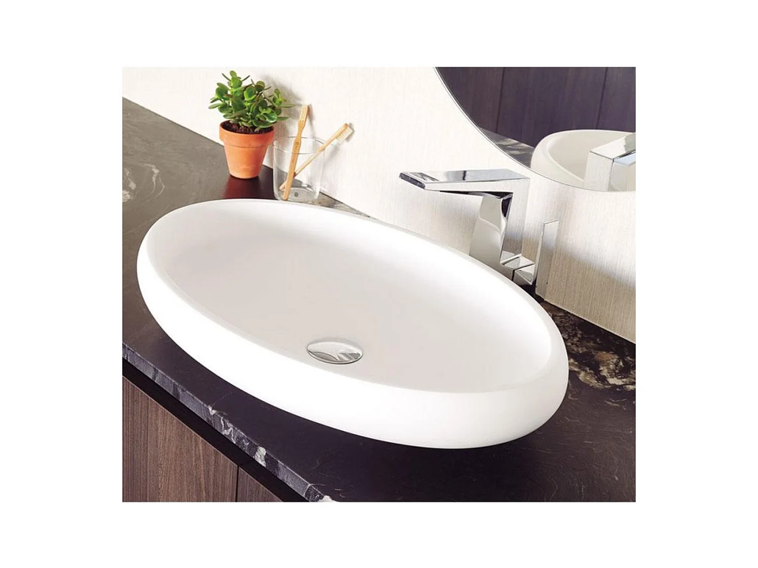 Lavabo ovalado para encimera en Sanydur ESLIDA  60 x 40 cm
