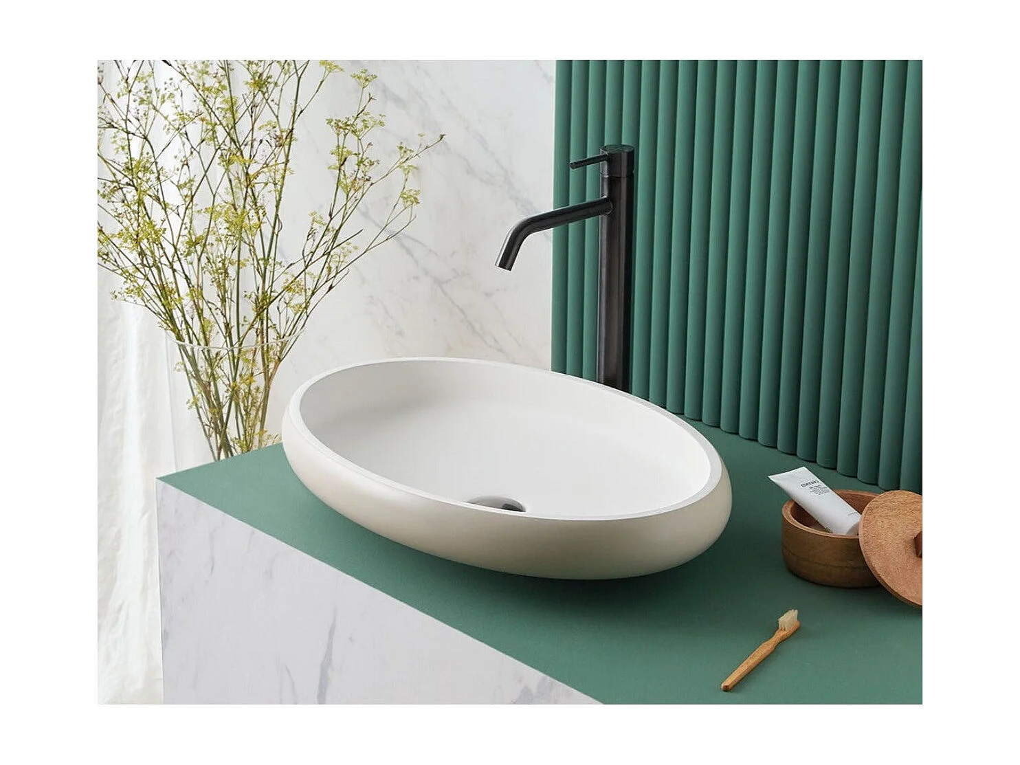 Ovales Aufsatzwaschbecken aus Sanydur ESLIDA 60 x 40 cm