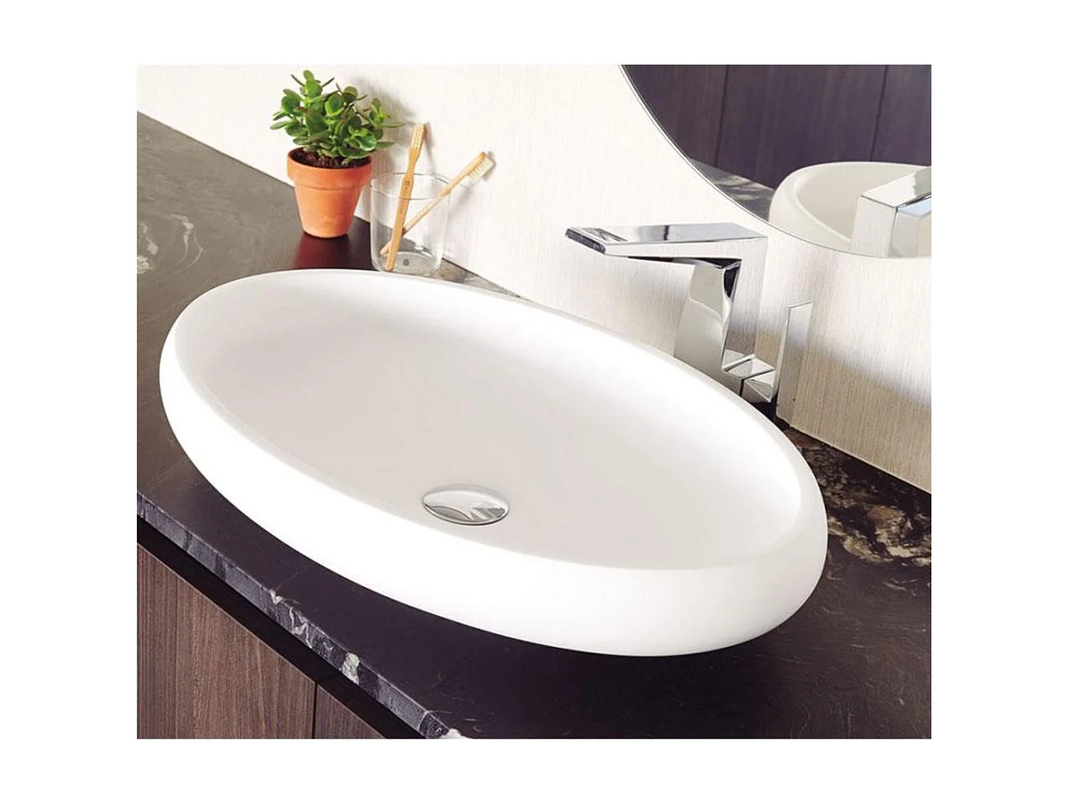 Ovales Aufsatzwaschbecken aus Sanydur ESLIDA 60 x 40 cm