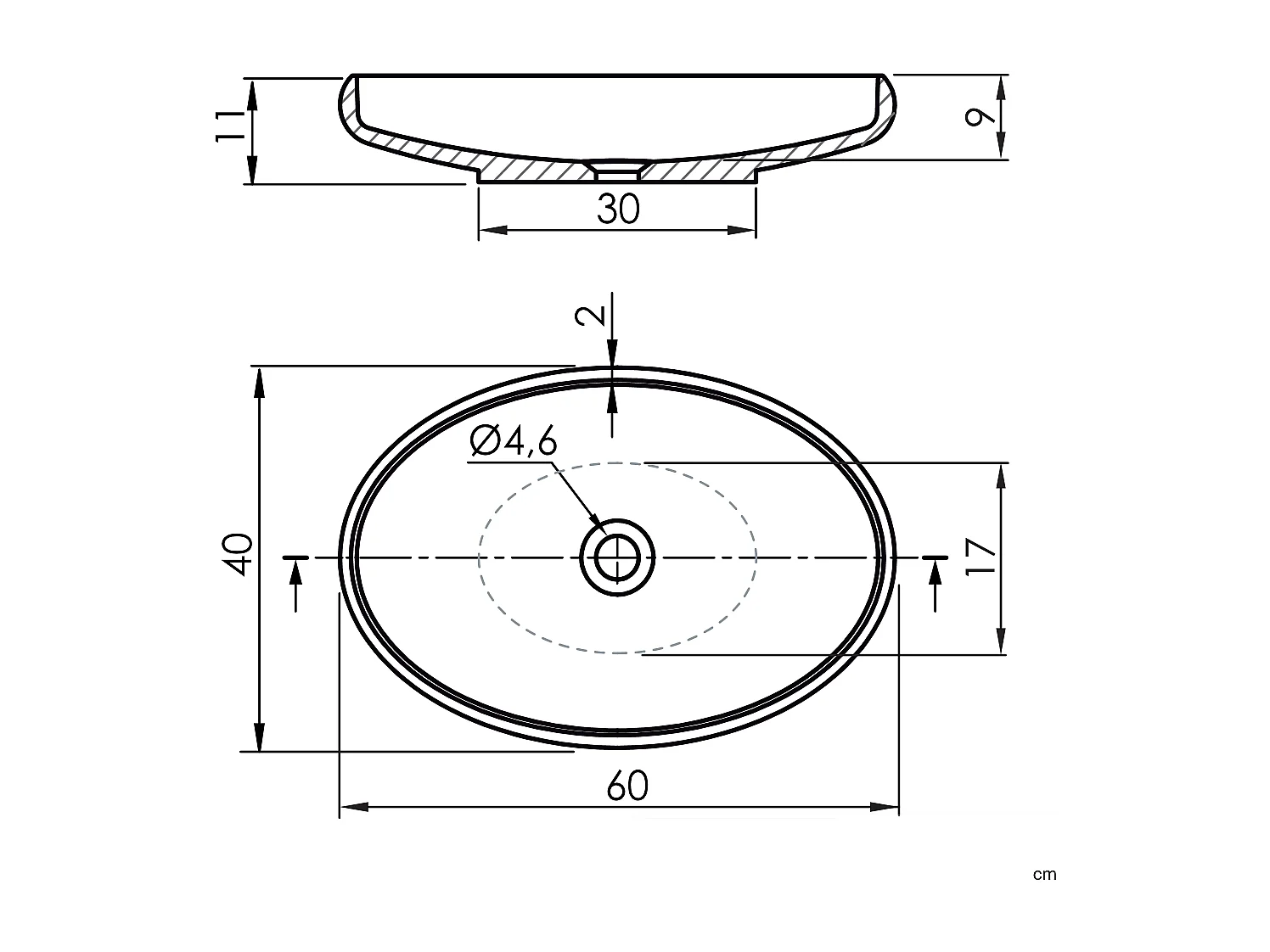 Ovales Aufsatzwaschbecken aus Sanydur ESLIDA 60 x 40 cm