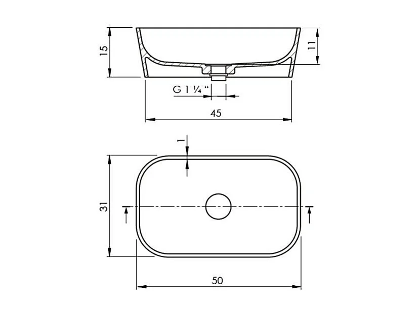 Rechteckiges Aufsatzwaschbecken aus Solid Surface RUST 50 x 31 cm