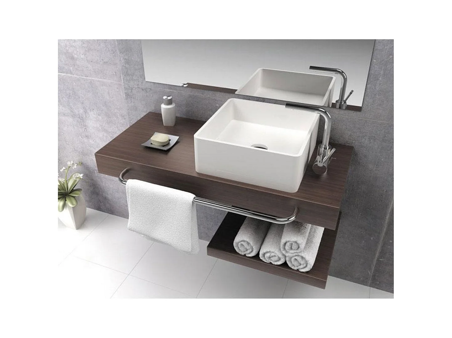 Lavabo cuadrado para encimera en Sanydur ARTANA  40 x 40 cm