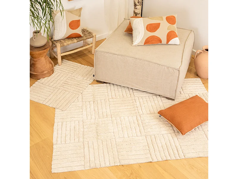 Tapis coton déco motif rayures croisées