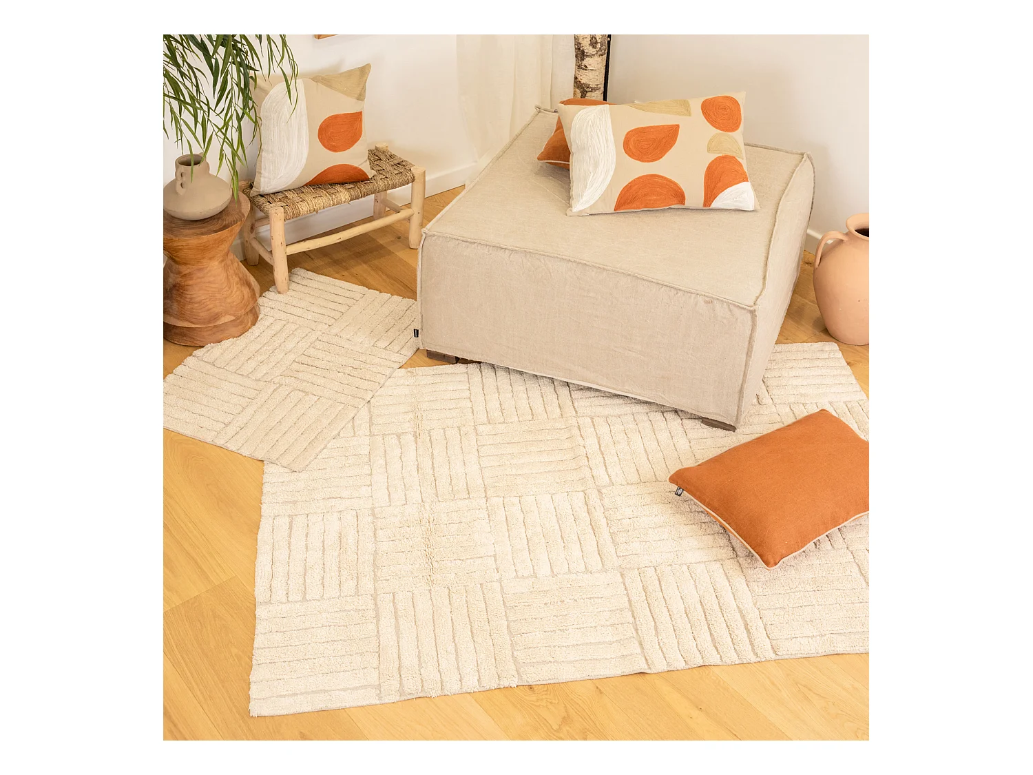 Tapis coton déco motif rayures croisées