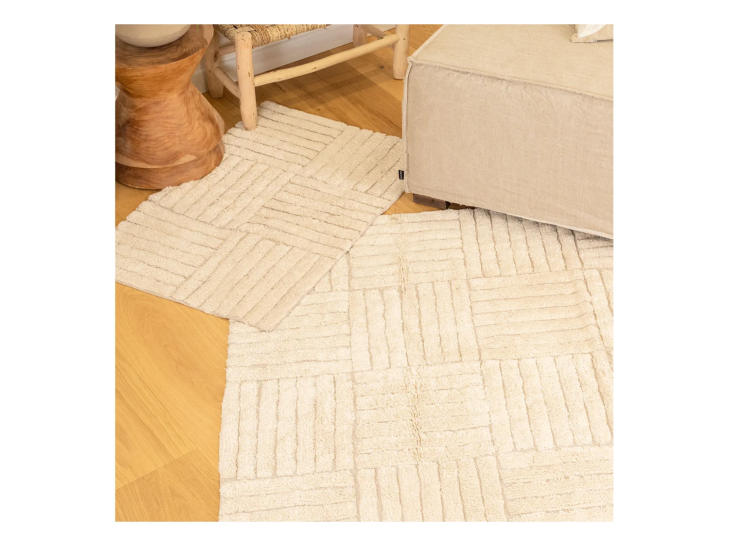 Tapis coton déco motif rayures croisées