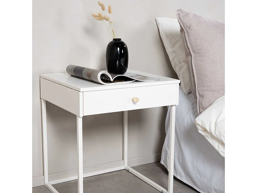 Table de Chevet 1 Tiroir "Bakal" 50cm Blanc