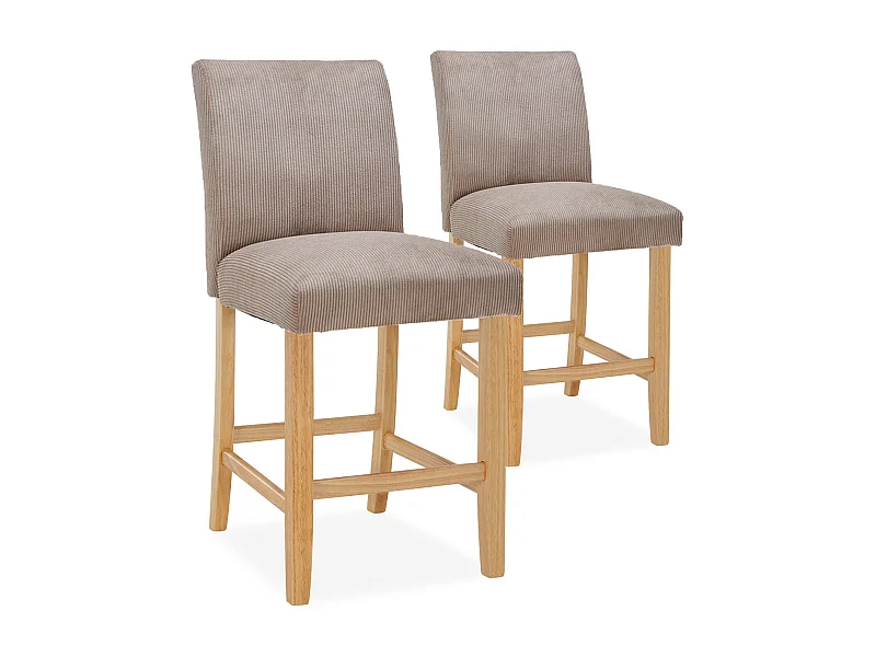 Lot de 2 chaises de bar en bois Rosie velours côtelé Taupe - H65cm