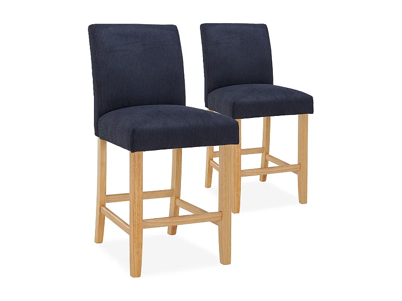 Lot de 2 chaises de bar en bois Rosie velours côtelé Noir - H65cm