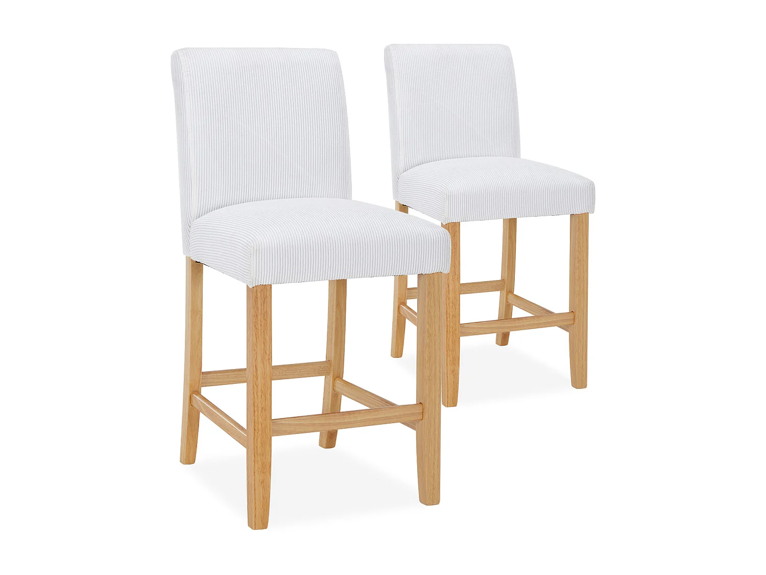 Lot de 2 chaises de bar en bois Rosie velours côtelé Blanc - H65cm