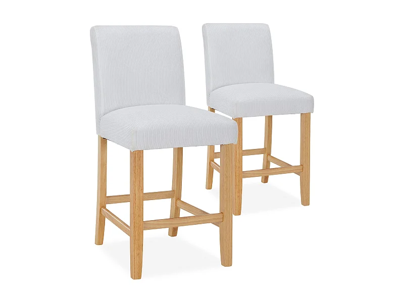 Lot de 2 chaises de bar en bois Rosie velours côtelé Blanc - H65cm